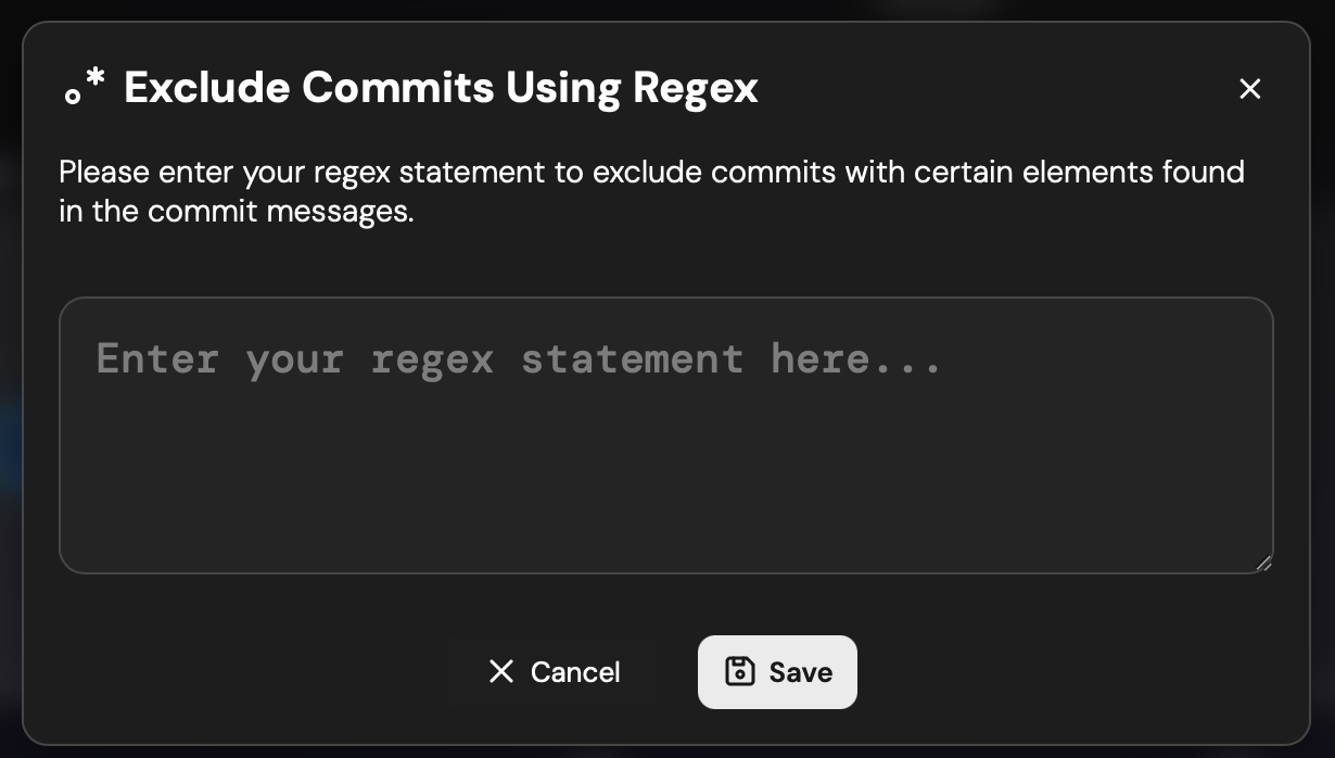 Empty regex filter modal