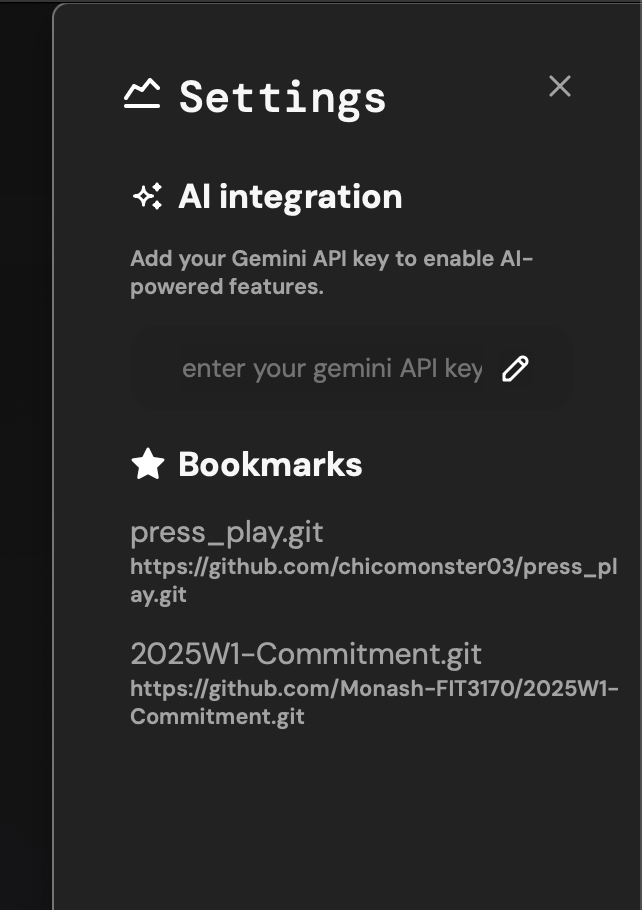 Sidebar view showing text area to enter API key