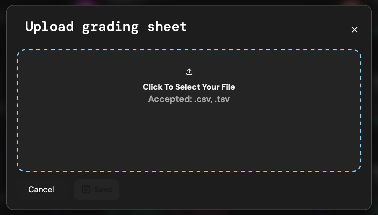Uploading a CSV grading sheet modal