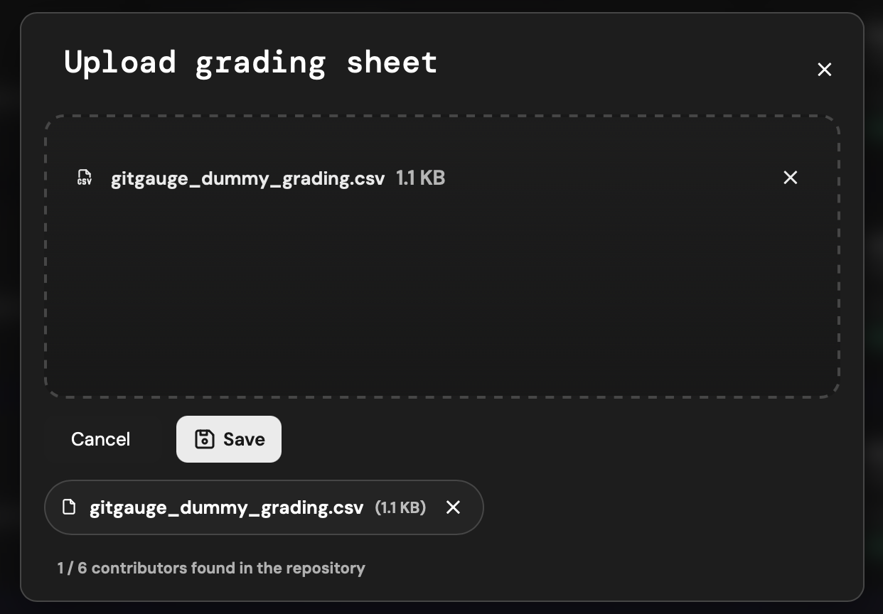 Uploading a CSV grading sheet modal